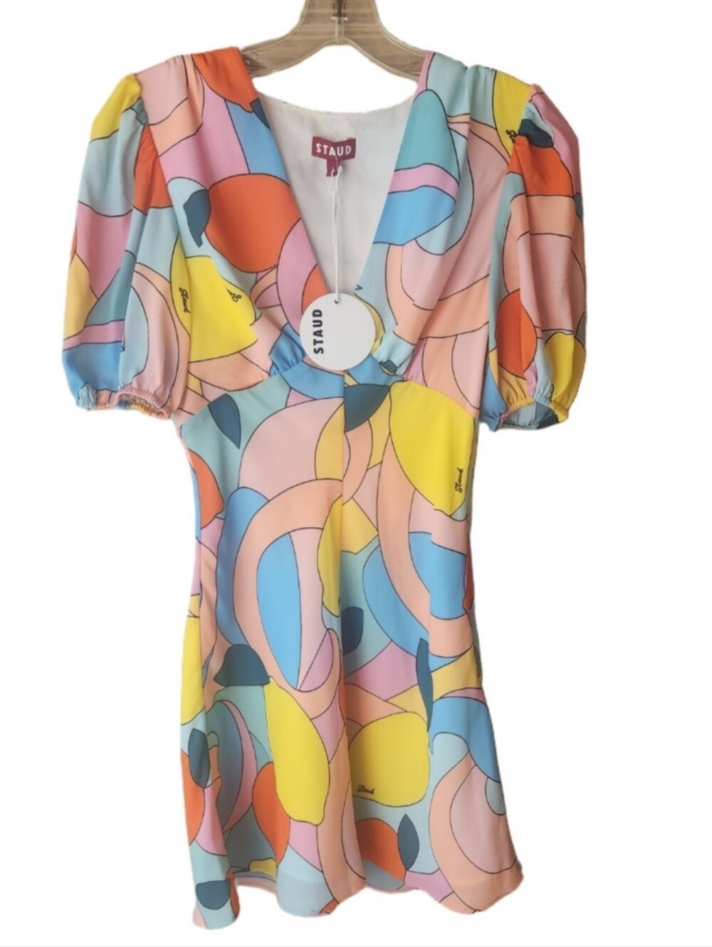 Staud Milla Citrus Kaleidoscope Mini Dress Size 0 Nwt - Picture 6 of 16